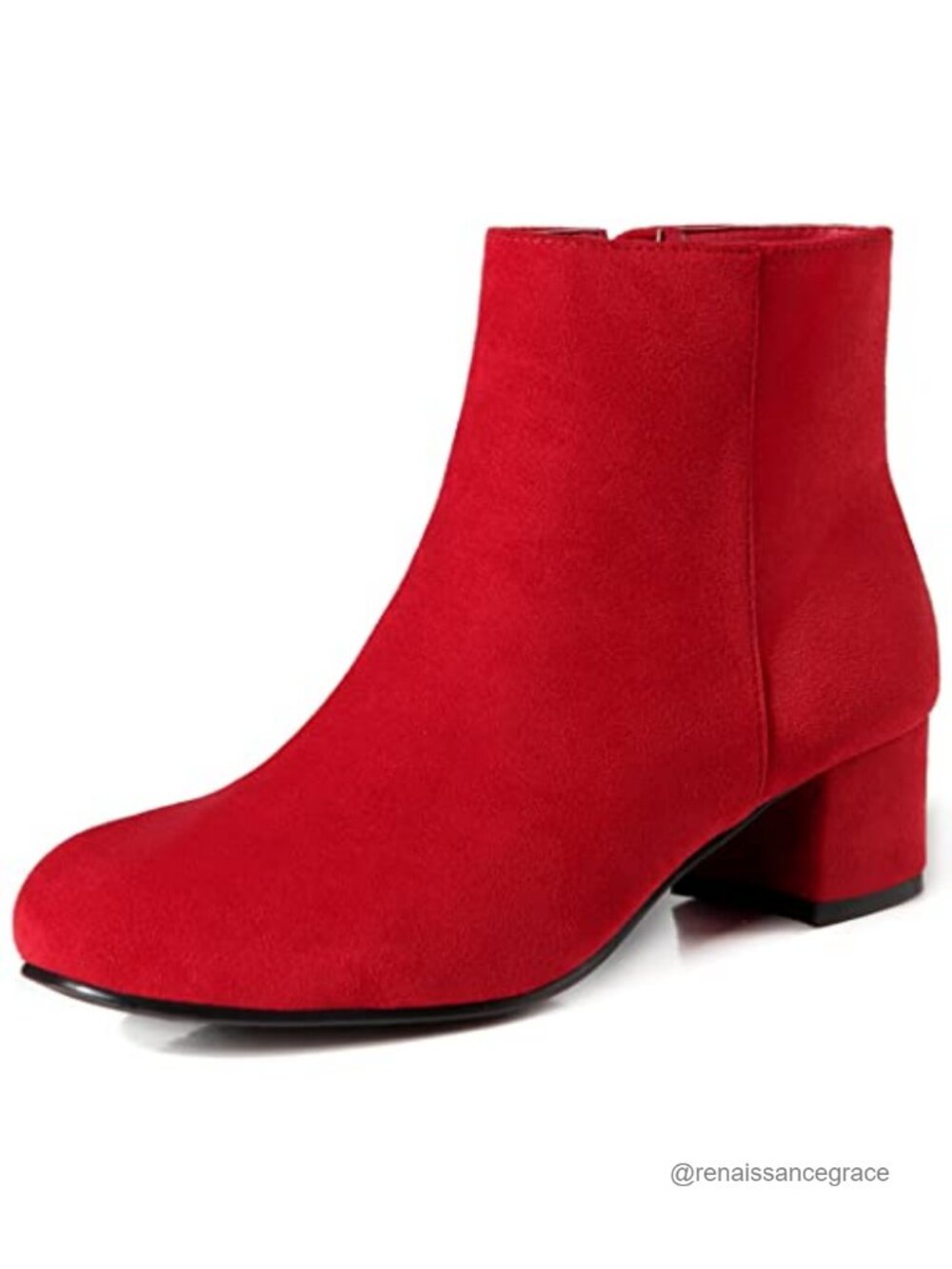 Faux Suede Ankle Boots Women Side Zip Low Block Heel Booties Round Toe